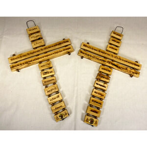 Set of 2 Large Hand-Carved Bethlehem Olive Wood Wall Crosses 13" Lord's Prayer